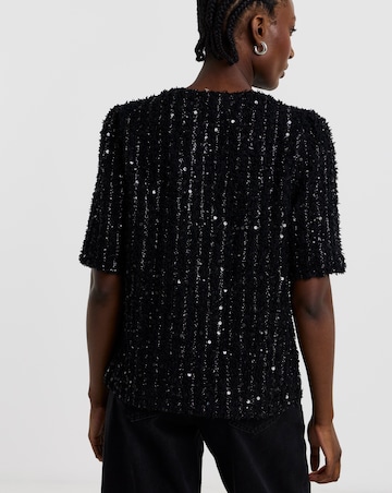 Fluffy Sequin Bow Front Top