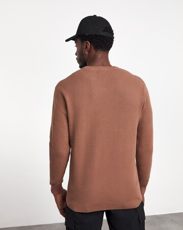 Pink Textured Knitted Crew Neck Jumper