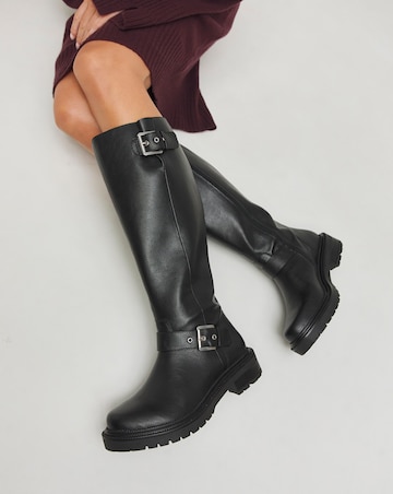 Eden Buckle Detail Knee High Boots - Extra Wide Fit (EEE) & Curvy Calf