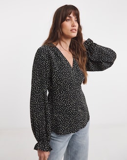 Spot Print V Neck Tea Top