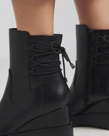 Frankie Lace Back Detail Wedged Ankle Boots Wide E Fit