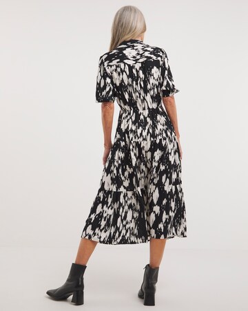 Spun Viscose Midi Shirt Dress With Collar