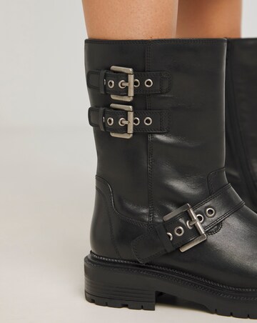 Leni Calf Height Leather Biker Boot - Wide Fit (E)
