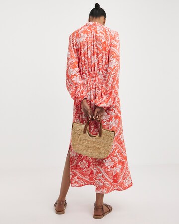 Crinkle Balloon Sleeve Midi Shirt Dress