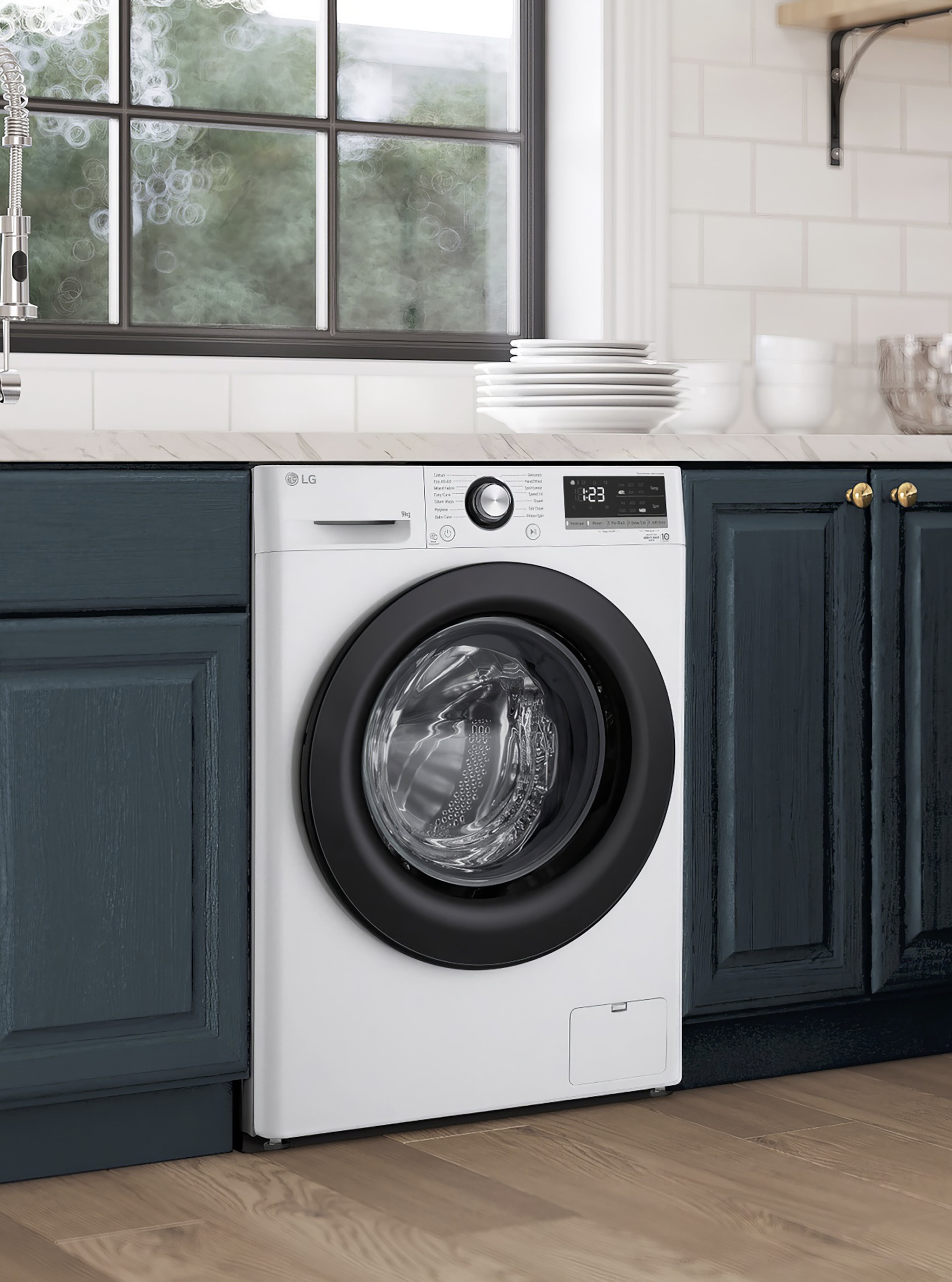 Kitchen scene with a  washing machine 