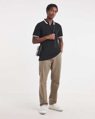 Tipped Pique Polo Long Length-Black