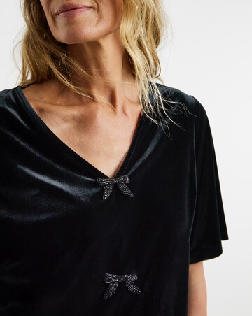 Velvet Bow Front Angel Sleeve Top