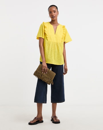 Pure Cotton Broderie Frill Jersey Back Top