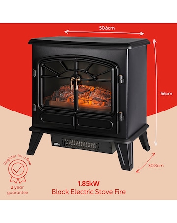 Russell Hobbs Black Double Door 1.85kW Electric Fire Stove