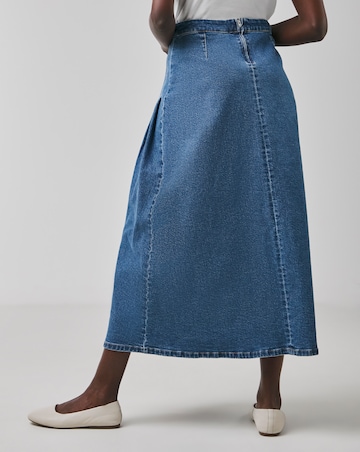 Denim Blue Full Pleat Denim Skirt