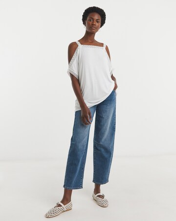 White Crochet Trim Cold Shoulder Top