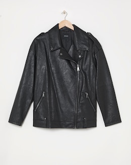 Black Oversized Crinkle Textured PU Biker