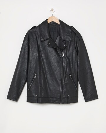 Black Oversized Crinkle Textured PU Biker