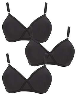 Pretty Secrets (3 Pack) Full Cup Non Wired Bras (B-E) Black