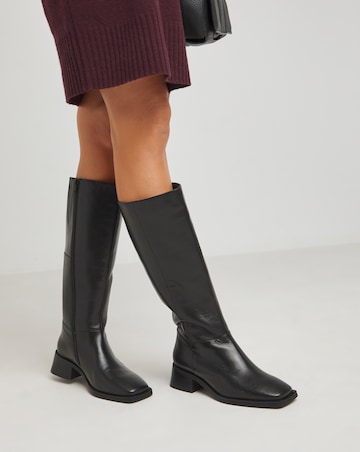 Heavenly Soles Velma Leather Knee High Boots - Wide Fit (E) & Super Curvy Calf