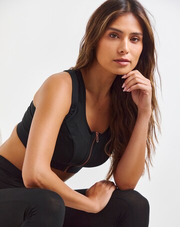 Figleaves Curve Black Two Layer Zip Front Fastening Sports Bra B-H