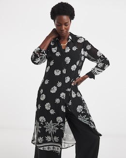 Printed Longline Shirt With Side Splits