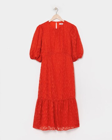 Joanna Hope Coral Burnout Bubble Sleeve Dress