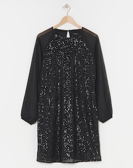 Sheer Detail Sequin Shift Dress