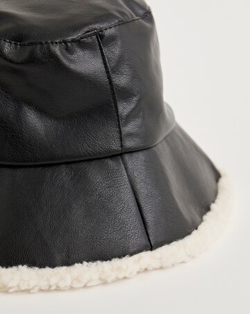 Black PU & Borg Bucket Hat