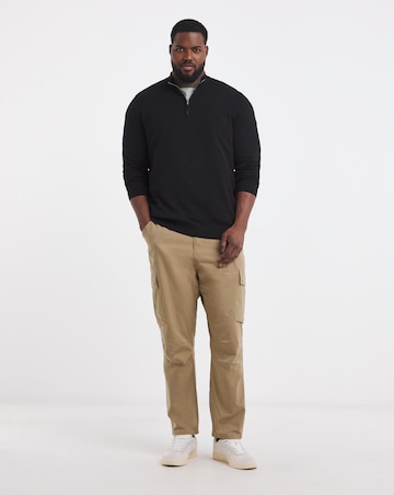Black Cotton 1/4 Zip Funnel Knit Top
