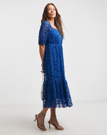 Square Neck Lace Midi Dress