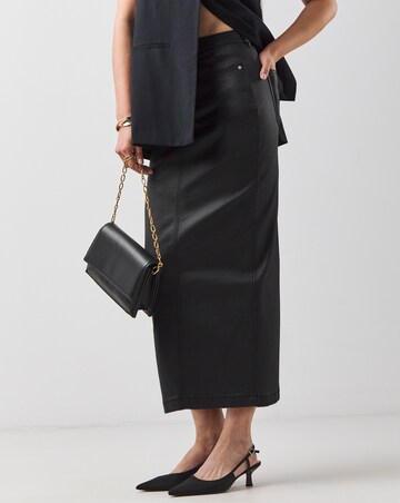 Black Coated Denim Skirt
