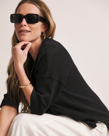 Anthology Black Linen Mix Short Sleeve Jumper