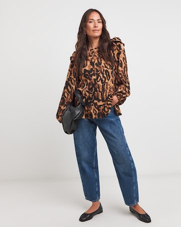 Frill Detail Smock Blouse - Leopard