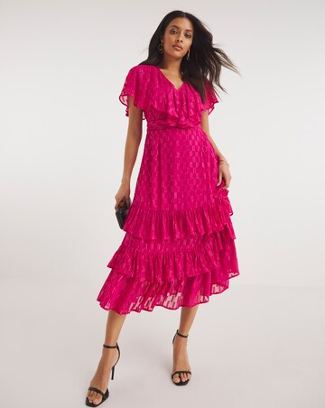 Joanna Hope Pink Metallic Dobby Maxi Dress