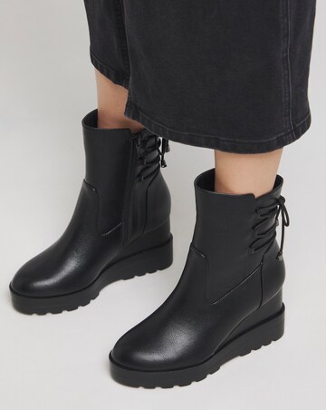 Frankie Lace Back Detail Wedged Ankle Boots Wide E Fit