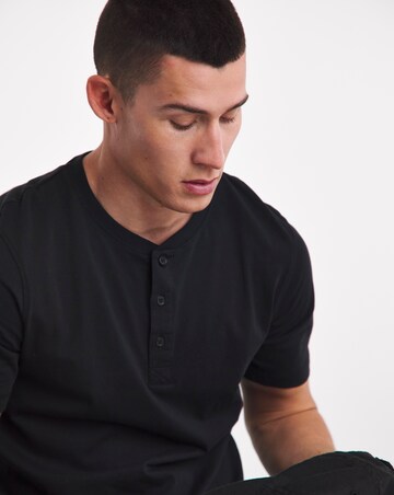 Pure Cotton Grandad T-Shirt- Black