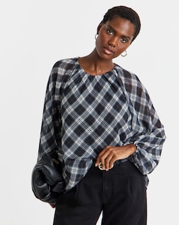 Check Volume Sleeve Blouse