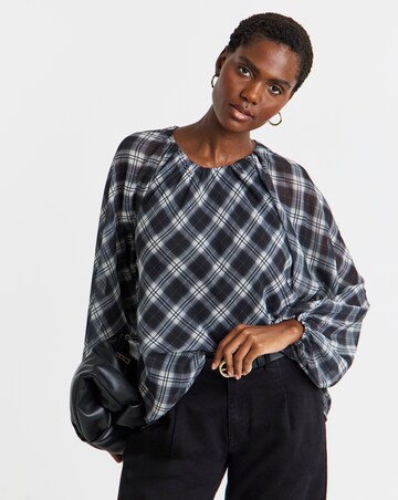 Check Volume Sleeve Blouse