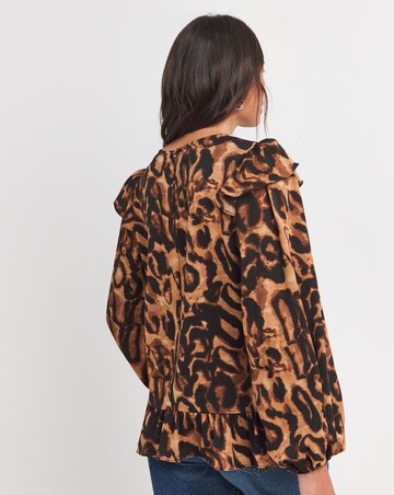 Frill Detail Smock Blouse - Leopard
