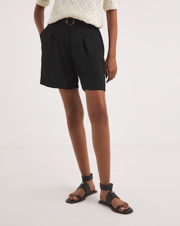 Black Textured Belted City Knee Length Shorts