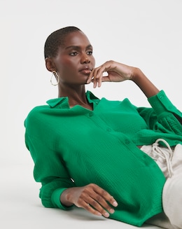 Pure Cotton Textured Relaxed Long Sleeve Shirt