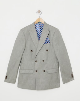 Oatmeal Linen Look Reg Fit Double Breasted Suit Jacket
