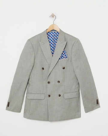 Oatmeal Linen Look Reg Fit Double Breasted Suit Jacket