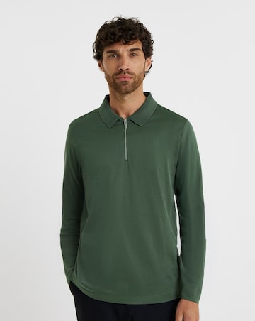 Folio Mercerised Supima Zip Long Sleeve Polo-Khaki
