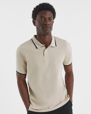 Tipped Pique Polo Long Length- Ecru