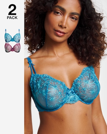 Pretty Secrets (2 Pack) Emily Everyday Embroidery Bras (B-F) Navy/Blue