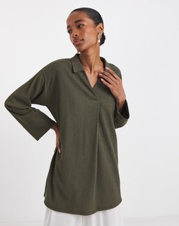Sage Collared Pull On Longline Top