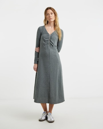 Zip Front Ruched Long Sleeve Dress