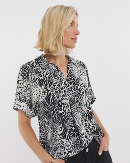 Collar Detail Short Sleeve Popover Blouse