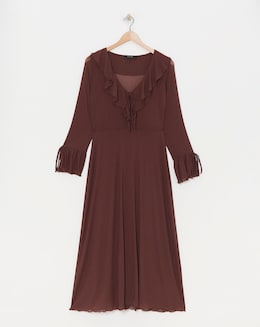 Mesh Ruffle Detail Maxi Dress