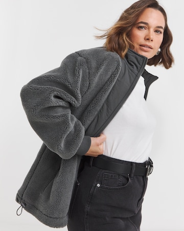 Charcoal Funnel Neck Lined Longline Borg Jacket