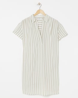 Stripe Collared Short Sleeve Tunic Dress