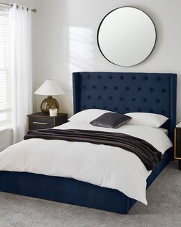 Allegra Winged Velvet Ottoman Bed with 3 Layer Memory Foam Hybrid Mattress