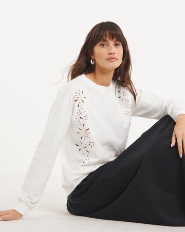 Pure Cotton Crew Neck Cutwork Long Sleeve Sweatshirt